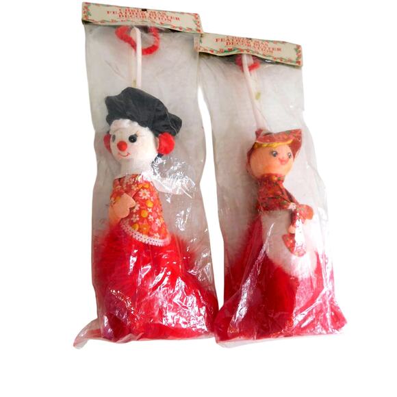 Vintage Mar Lyn Mini Feather Duster Christmas Ornaments SET OF 2 New - Picture 1 of 7
